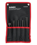 Air Hammer Chisel Set In Portable Tool Roll, 5-Piece With Beefy Bits And.401 Shank displayed in open tool roll