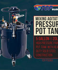 Heavy Duty Steel Spray Paint Pressure Pot With Adjustable Gauge And Regulator For Auto Body Detailing Pro Level Performance with 5-gallon capacity.