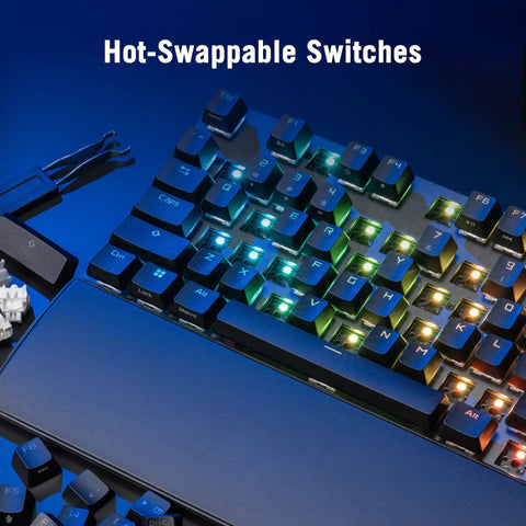 Badass Full Size Mechanical Gaming Keyboard With Hot Swappable Linear Switches And Durable Pbt Keycaps For Smooth Typing And Fire Rgb Backlight On Pc With Aluminum Top Plate showcasing RGB lighting and key layout.