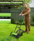 Push Reel Lawn Mower With Five Steel Blades, Walk-Behind Manual Grass Cutter, 11.8 Inch Cutting Width, Adjustable Height From 0.47 To 1.77 Inches, Removable Grass Bag For Easy Yard And Garden Cleanup, used on a lawn