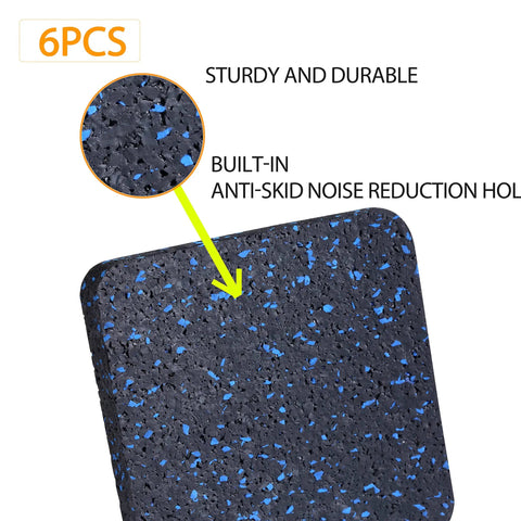 Heavy Duty Treadmill Mat Pads 6 Pack For Home Gym Shock Absorbing Rubber Floor Protectors shown with close-up texture detail