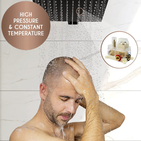 Rain Shower Head With Handheld Spray For High Pressure Waterfall Flow, Large Rain Showerhead With Balanced Water Temperature
