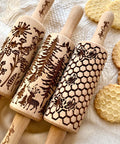 Mini Embossed Rolling Pin Set Of 3 With Bees, Meadow And Forest Patterns For Cookies, Play Dough And Clay, Kid Friendly Craft Kit