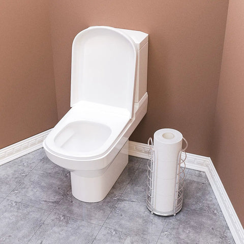Free Standing Toilet Paper Holder Stand In Brushed Nickel Stainless Steel, Holds 3 To 4 Rolls, next to toilet for easy access