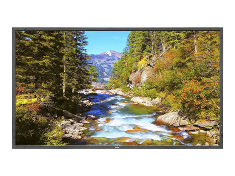 Heavy Duty 70 Inch Led Business Display Built Like A Tank Featuring Dual Hdmi Vga Dvi Displayport Lan Control Ops Slot Plug And Play Ready Slick Professional Black Housing displaying a vibrant nature scene.