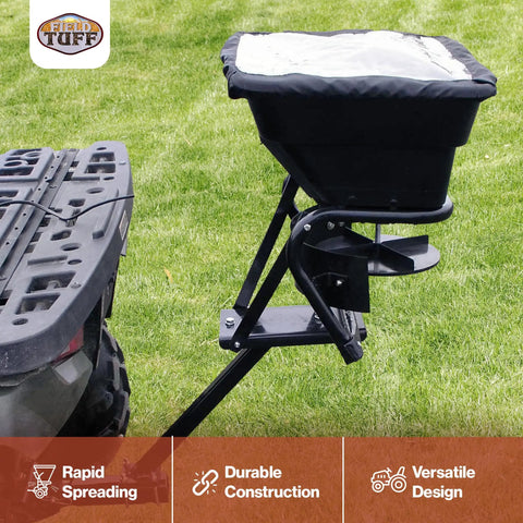 12V Grass Seed And Fertilizer Spreader With 80 Pound Capacity Hitch Mount Receiver Rain Protector For ATV UTV Or Utility Tractor