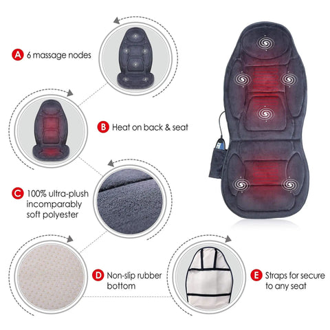 Go To Vibration Back Massager With Heat For Home Office, 6 Vibrating Motors, heat settings, ultra-plush polyester material, detailed view