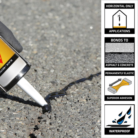 Applying Asphalt Sealant Black Self Leveling Hybrid Crack Filler For Driveways Roadways And Pavements 9 Fl Oz Cartridge