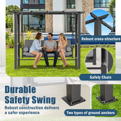 Outdoor Porch Swing With Stand And Adjustable Canopy 2 In 1 Convertible Bed 3 Seat Swing For Adults large 3 person swing chair.