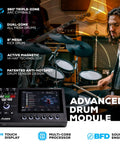 Man playing Pro Level 8 Piece Electric Drum Set With All Mesh Heads, Gig Ready, Touchscreen Module With BFD Engine