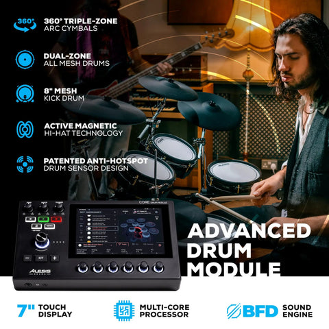 Man playing Pro Level 8 Piece Electric Drum Set With All Mesh Heads, Gig Ready, Touchscreen Module With BFD Engine