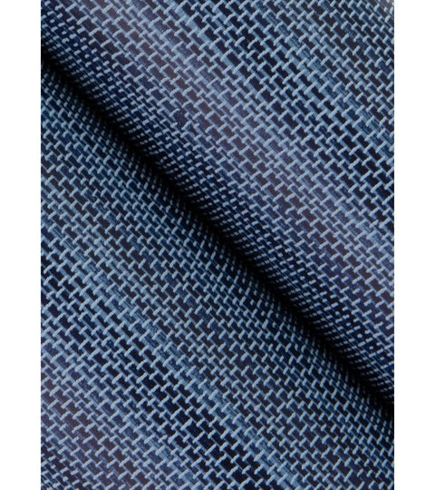Close-up of Society Social Faux Grasscloth Peel And Stick Wallpaper Navy Blue texture, 20.5in x 18ft roll, showing intricate pattern.