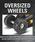 Heavy Duty 2 Ton Cat Wheelie Off-Road Trolley Jack With Massive 4-Inch Oversized Wheels, showcasing robust 4-inch wheels for rugged terrain.