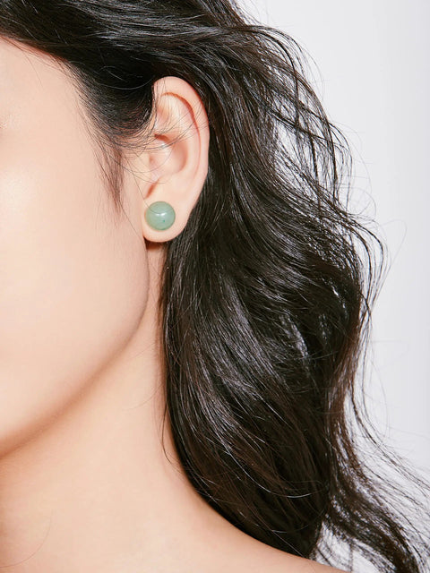 Real Jade And Lapis Lazuli Tiger Eye Stud Earrings Set For Women With Hypoallergenic Steel Posts 6mm 8mm Ball Studs And 12mm Flat Back Large Stud Handmade Sage Green Jewelry For Sensitive Ears Dope Gift For Anniversary Graduation Back To School, single jade stud on ear