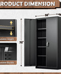 Heavy Duty Metal Storage Cabinet With Adjustable Shelves For Garage Home Office Kitchen Pantry And File Storage Lockable Doors Built Tough In Solid Steel 72 Inches Tall Black showing dimensions and features