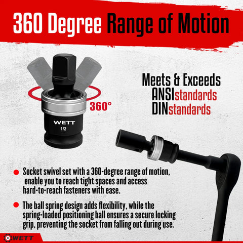 360 degree range of motion demonstration of 3 Piece Impact Universal Joint Set With 1/4 Inch 3/8 Inch And 1/2 Inch Drive Swivel Sockets