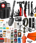 190 Piece Survival Gear And Medical Kit for Outdoor Adventures with MOLLE pouch, shovel, hammer, paracord, flashlight, and more