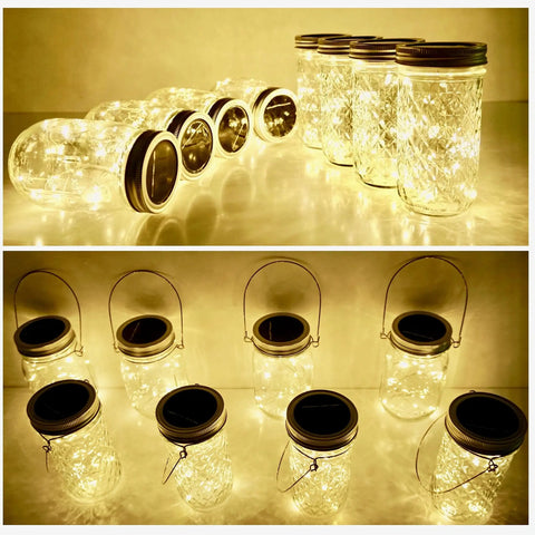 Solar Mason Jar Lid Lights 8 Pack With 20 LEDs, Lit Fairy Star Firefly String Lights, indoor and outdoor jar decoration