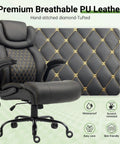 Big And Tall Office Chair With Lumbar Support For Back Pain, Breathable PU Seat, diamond-tufted design, black color