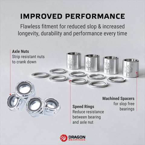 Speed Kit 48Pc Spacer Washer Axle Nut Set For Skateboard And Longboard, Improves Bearing Performance, Durable Silver components display