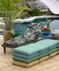 Simone Blue Tropical Outdoor Chaise Cushion 21 In W X 72 In L Weatherproof Rainproof Fade Resistant Patio Pad With 4 Ties Eco Friendly