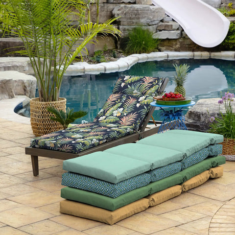 Simone Blue Tropical Outdoor Chaise Cushion 21 In W X 72 In L Weatherproof Rainproof Fade Resistant Patio Pad With 4 Ties Eco Friendly