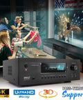 1000W Bluetooth Home Theater Karaoke Receiver With Five Point Two Channel Stereo Amplifier Dual UHF Wireless Mics in use