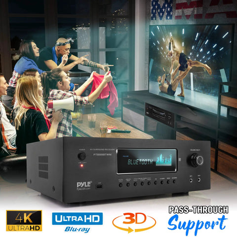 1000W Bluetooth Home Theater Karaoke Receiver With Five Point Two Channel Stereo Amplifier Dual UHF Wireless Mics in use