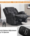 Comfy Power Swivel Rocker Recliner With Massage And Heat For Adults USB And Type C Ports Infinite Position Electric Glider Reclining Chair For Living Room Dark Gray in zero gravity mode
