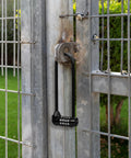 Long Shackle Padlock With Resettable Combination For Outdoor Gates And Fences secured on metal gate, weatherproof use