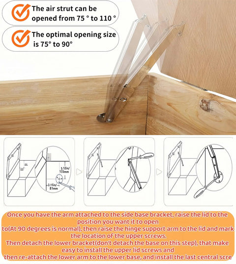 2 Pack Heavy Duty Gas Strut Hinges For Lids Up To 60 Lbs With Soft Close Pneumatic Lift installation guide on wooden toy box