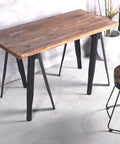 Industrial A Shaped Table Leg Bracket Black For Computer Desk Coffee Table Kitchen Dining Tables Cast Iron With High Temperature Paint Rust Proof Finish 28 Inch Height 29.5 Inch Width Set Of 2 attached to wooden table
