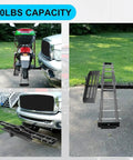 Beefy 600 Lbs Steel Motorcycle Carrier Hauler With Anti Tilt Lock Hitch Mount Rack And Ramp For Dirt Bikes And Scooters attached to a vehicle
