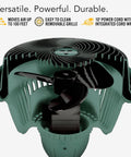Close-up of green Beast 16 Inch Shop Fan With 3 Speeds, High Impact Casing, IP54 Motor, and Pivoting Head