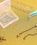 DIY Friendly Silver and Gold Plated Alloy Solder Chips for Jewelry Making and Repair next to ruler and tools