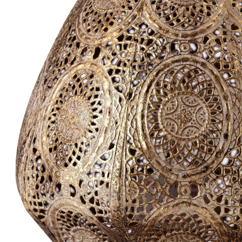 Close-up of intricate gold metal design on the Moroccan Mosaic Table Lamp Metal Turkish Handmade Nightstand Bedside Lamp for Bedroom