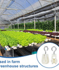 Inside farm greenhouse with a focus on mini nylon pulley wheel 12 pack for rope lifting, shown in graphic overlay.
