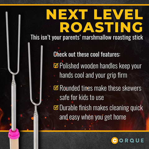 Extendable 32 Inch Marshmallow Roasting Sticks With Wooden Handles For Fire Pit And Camping, Smores Skewers feature list