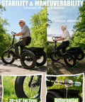 Electric Three Wheel Trike For Adults With Butterfly Handlebar For Upright Comfort Long Range 998.4Wh Battery 1200W Peak Motor 20X4 Fat Tires Foldable E Bike Up To 80 Miles Per Charge Black, 20x4.0 fat tires and differential shown