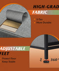 Close-up of high-grade fabric and adjustable feet of Five Drawer Fabric Dresser For Bedroom And Closet Storage, Dark Grey