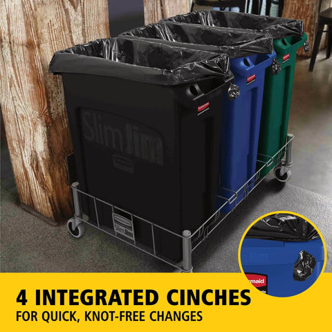 Slim Jim Plastic Rectangular Recycling Bin And Trash Can With Venting Channels 23 Gallon Blue For Kitchens Classrooms Offices And Back Of House Durable Design With Easy Liner Removal And Four Bag Cinches