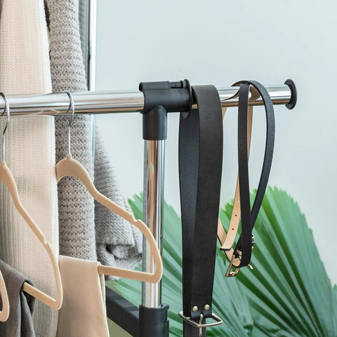 Heavy Duty Double Rod Clothes Rack With Smooth Rolling Lockable Wheels And Height Adjustable Extendable Bar Dead Simple Setup Portable Wardrobe Stand For Coats Dresses Pants Belts Shoes Hang Whatever You Need No Sweat