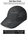 Reflective Folding Outdoor Hat For Men And Women With UPF 50 Sun Protection showing size chart and brim details.