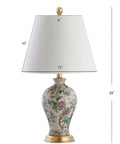 24 Inch Tall Multicolor Gold French Country Ceramic Floral Urn Table Lamp With White Linen Shade Chinoiserie Ginger Jar Bedside Lamp For Living Room And Bedroom LED Bulb Included