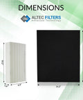 HEPA Replacement Filters for HPA300 Air Purifier Set dimensions and sizes of HEPA HRF R3 filters and activated carbon prefilters
