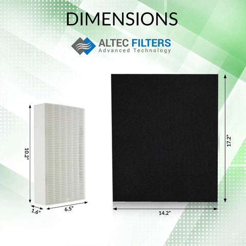 HEPA Replacement Filters for HPA300 Air Purifier Set dimensions and sizes of HEPA HRF R3 filters and activated carbon prefilters