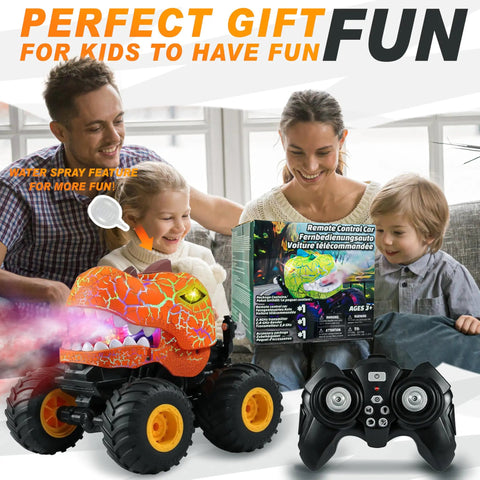 Family playing with Remote Control Monster Truck For Kids Ages Four To Seven Orange With 360 Spin And Drifting Lights And Music