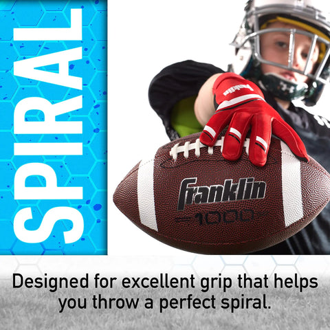 Junior Youth Football For Kids With Extra Grippy Synthetic Leather Ball, Pro Style Laces, held by a child wearing red gloves