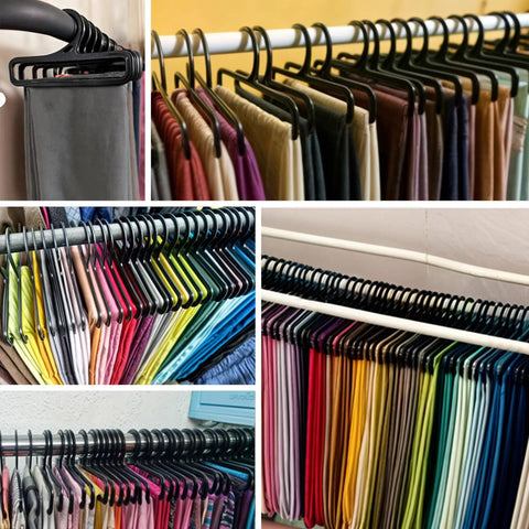 Set Of 50 Black Plastic Hangers For Home And Retail Display, 7.7 Inch Long, used for colorful clothing organization on racks