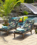 Simone Blue Tropical Outdoor Chaise Cushion 21 In W X 72 In L Weatherproof Rainproof Fade Resistant Patio Pad With 4 Ties